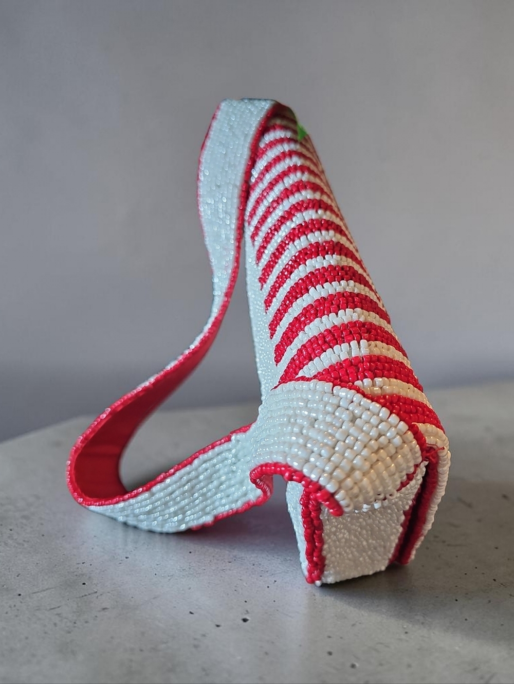 NWT STUDIO TAG SM. Red & White Striped Beaded Cherry SHOULDER BAG. - Picture 2 of 10